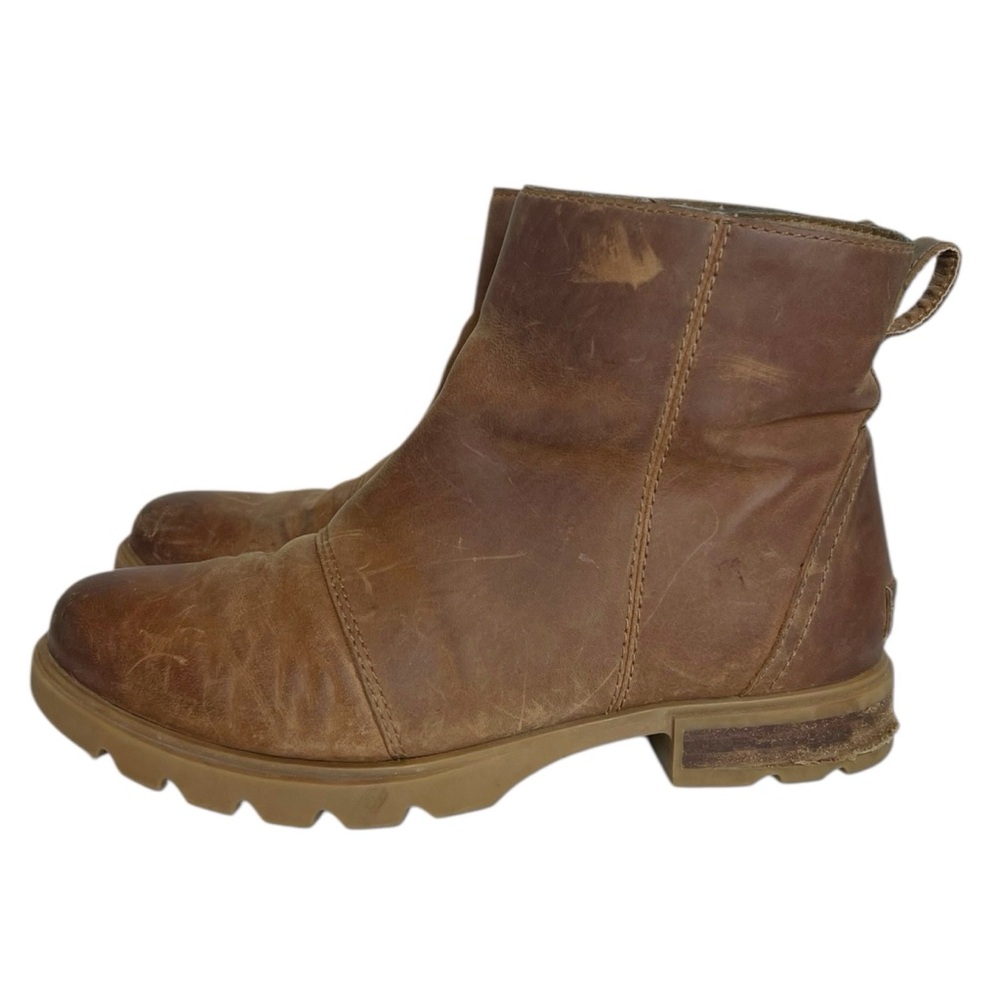 Sorel Emelie III zip boots brown waterproof leather ankle boots size 8.5